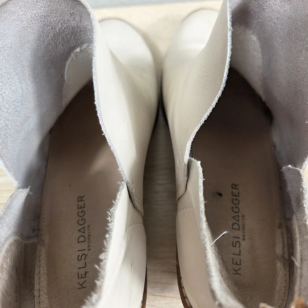Kelsi Dagger‎ Brooklyn Cream Leather Ankle Booties Cutout Western Stacked Heel 9